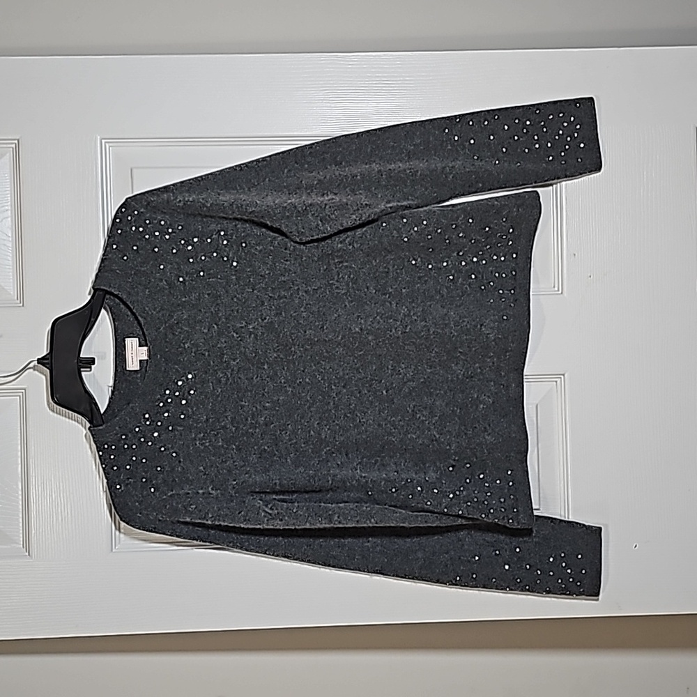 Target Women's Heather Grey Cashmere Blend Rhinestone Sparkle Sweater Size L